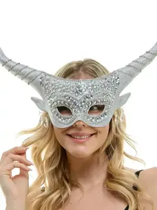 Rhinestone Horned Fairy Mask Silver