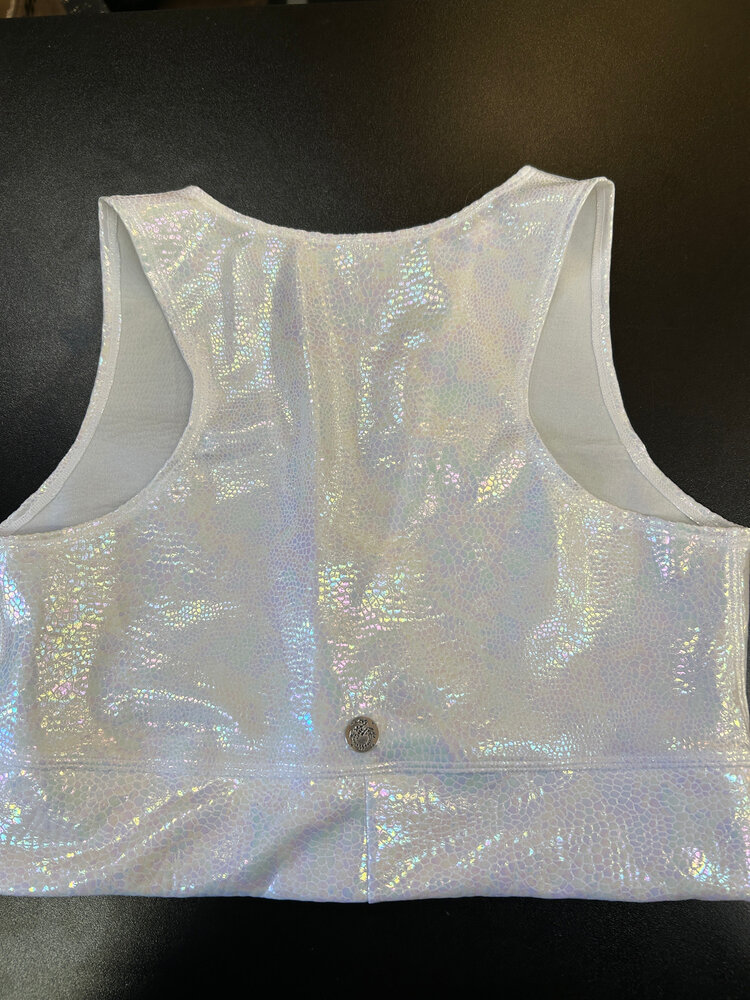 Holographic Mesh Front Crop Top Lunar Aurora/White