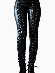 Stretch PU Lace Up Pants Black