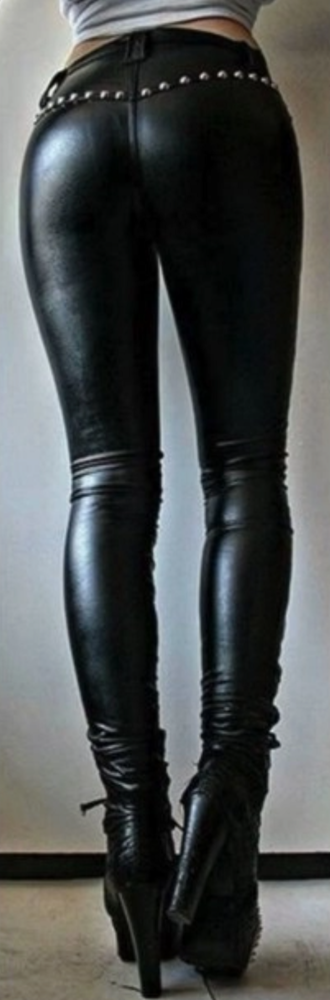 Stretch PU Lace Up Pants Black