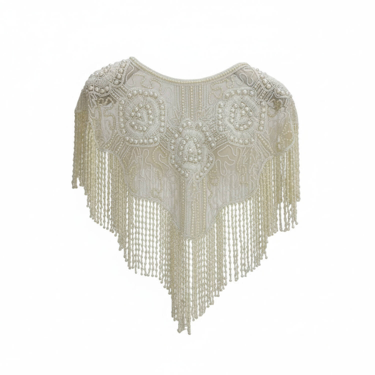 white shawl with pearls