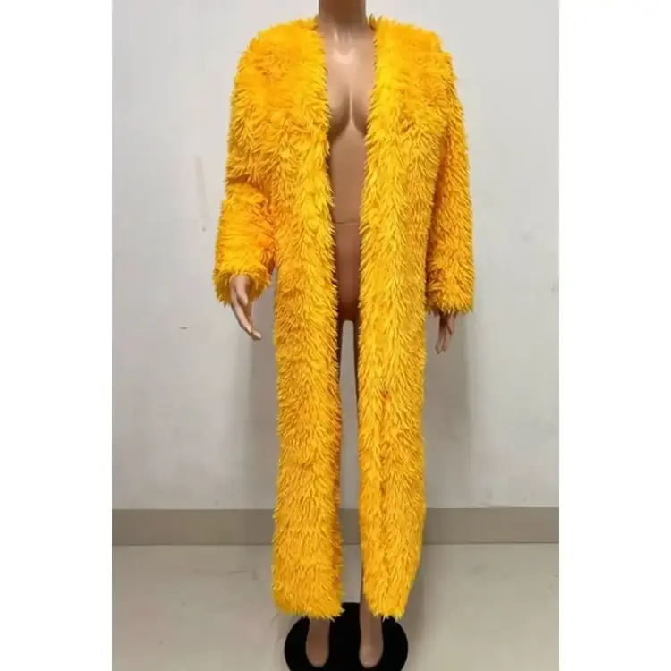 Soft Faux Fur Long Sleeve Coat Yellow