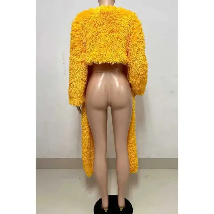 Soft Faux Fur Long Sleeve Coat Yellow