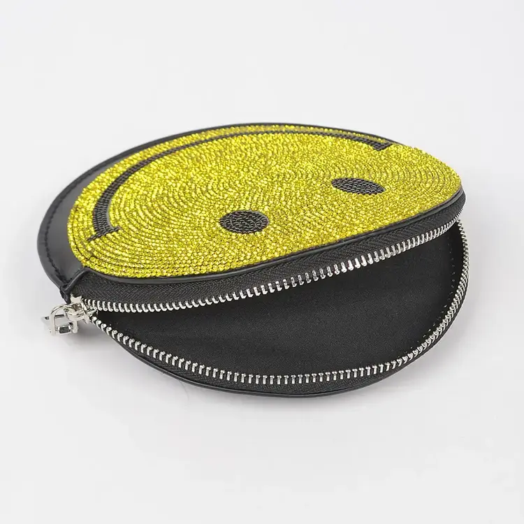 Chain Belt W/Rhinestone Happy Face Purse Clear Gold