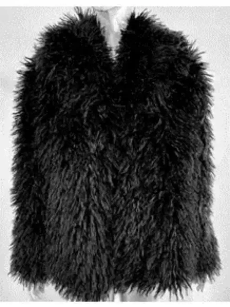Mongolian Lamb Faux Fur Jacket Black