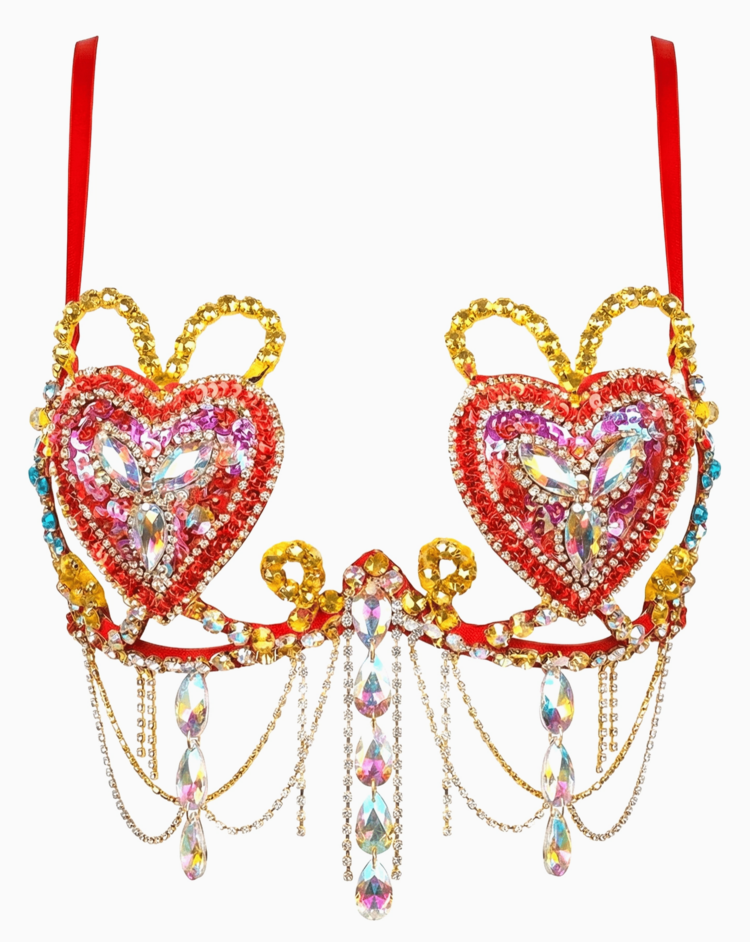 Red Heart Crystal Carnival Bra