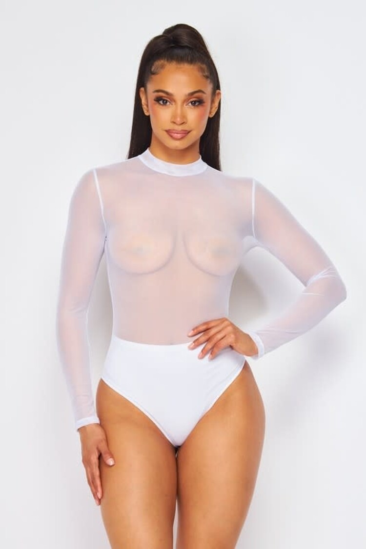 Mesh Long Sleeve Bodysuit White