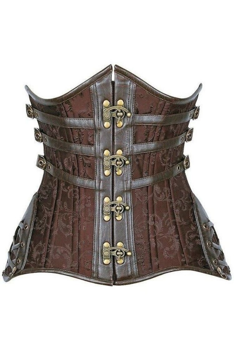 CURVY Brown Steampunk Steel Double Boned Under Bust Corset