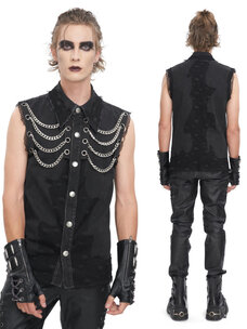 Punk Denim Vest with Chains Black
