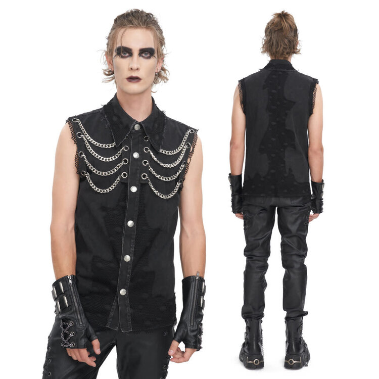 Punk Denim Vest with Chains Black