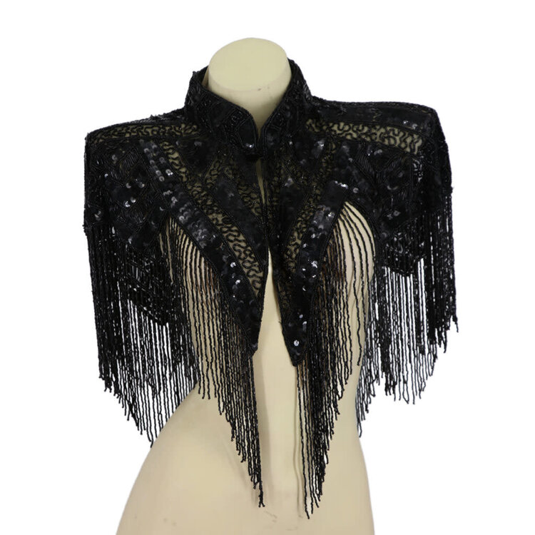 Beaded Art Deco Shoulder Shawl Black