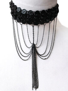 Choker with Draped Chains and Earrings  Set Black
