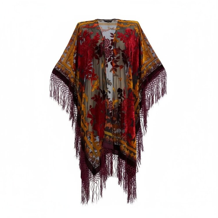Burnt Velvet Kimono  w/Fringe