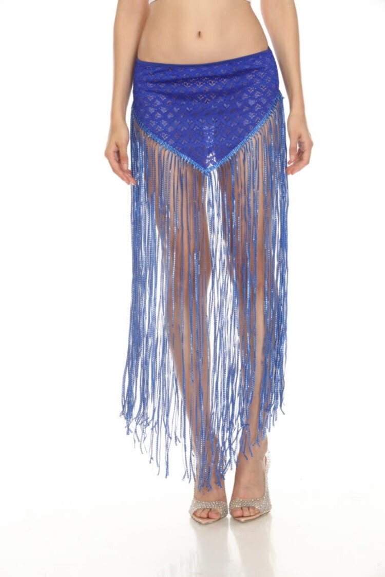 Lace Fringe Hip Skirt w/Shimmering Tassels Blue