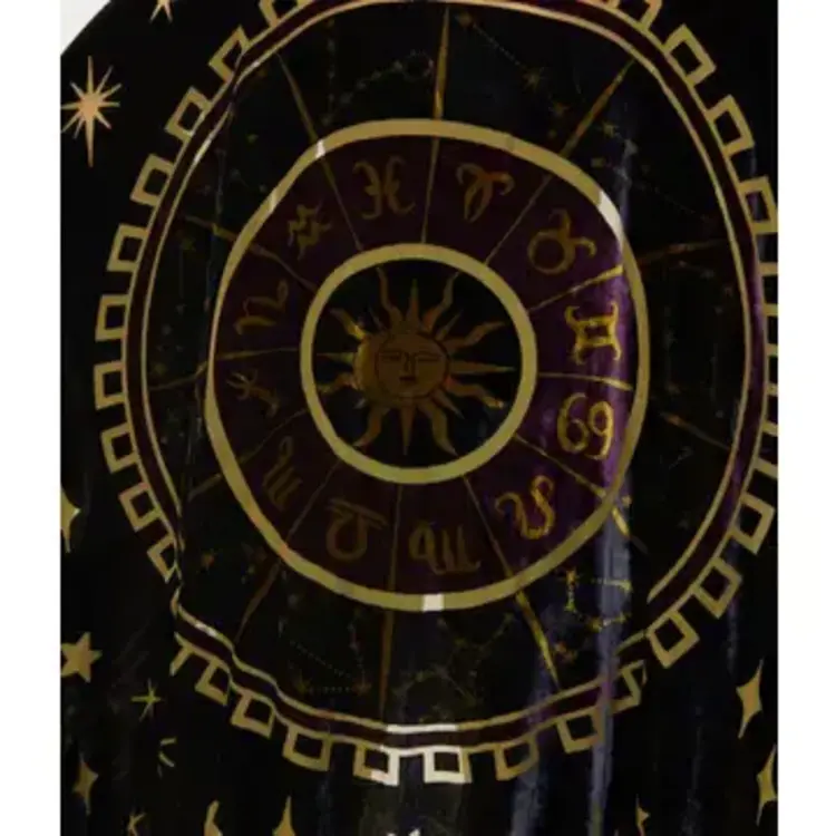 Purple & Gold Velvet Zodiac Fringe Kimono OS