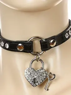 Heart Lock Rhinestone Choker Black