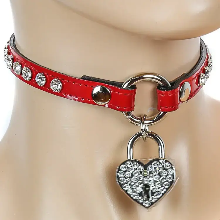Heart Lock Rhinestone Choker Red