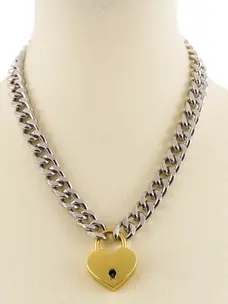 Cuban Chain Heart Padlock Necklace Gold