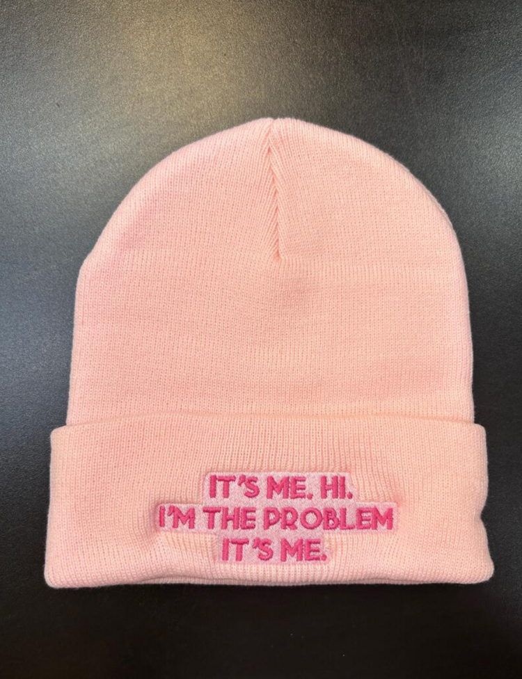 Calm Down Caren It's Me. I'm The Problem Embroidered Beanie Pink