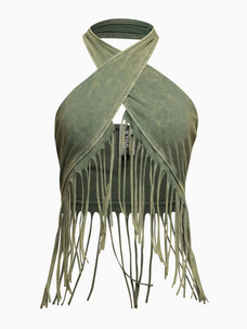 Wrap Halter Top with Fringe