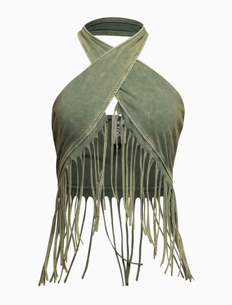 Wrap Halter Top with Fringe