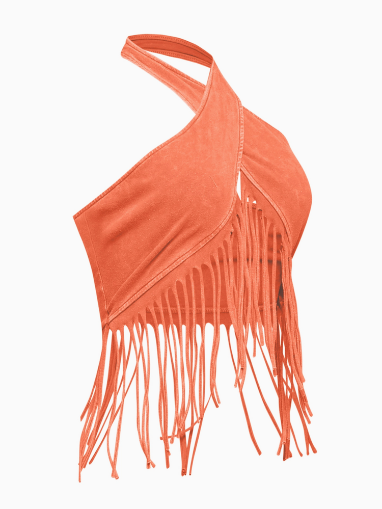 Wrap Halter Top with Fringe