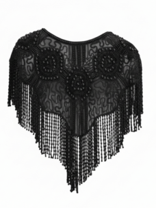 Beaded Pearl Shawl with Fringe Black