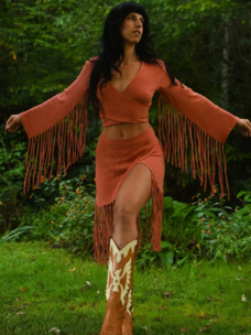 Cotton Gauze Fringe Wrap Set Rust