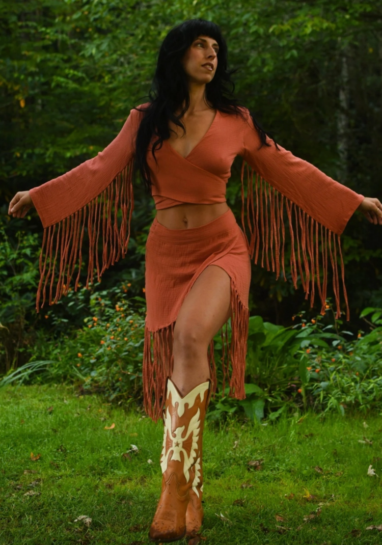 Cotton Gauze Fringe Wrap Set Rust