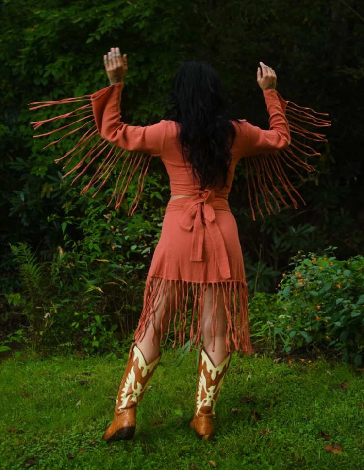 Cotton Gauze Fringe Wrap Set Rust