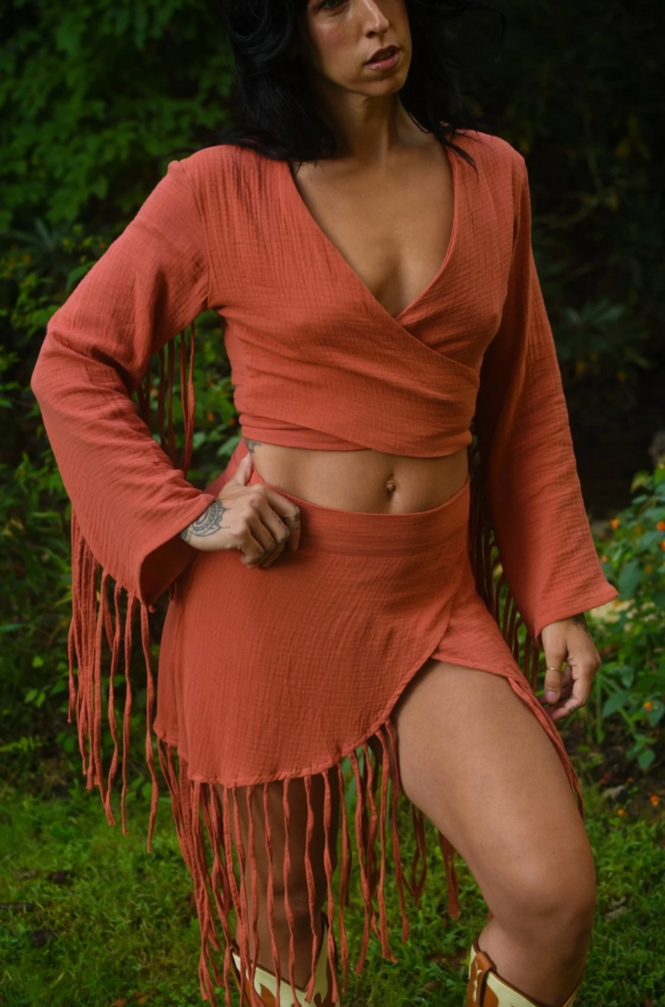 Cotton Gauze Fringe Wrap Set Rust