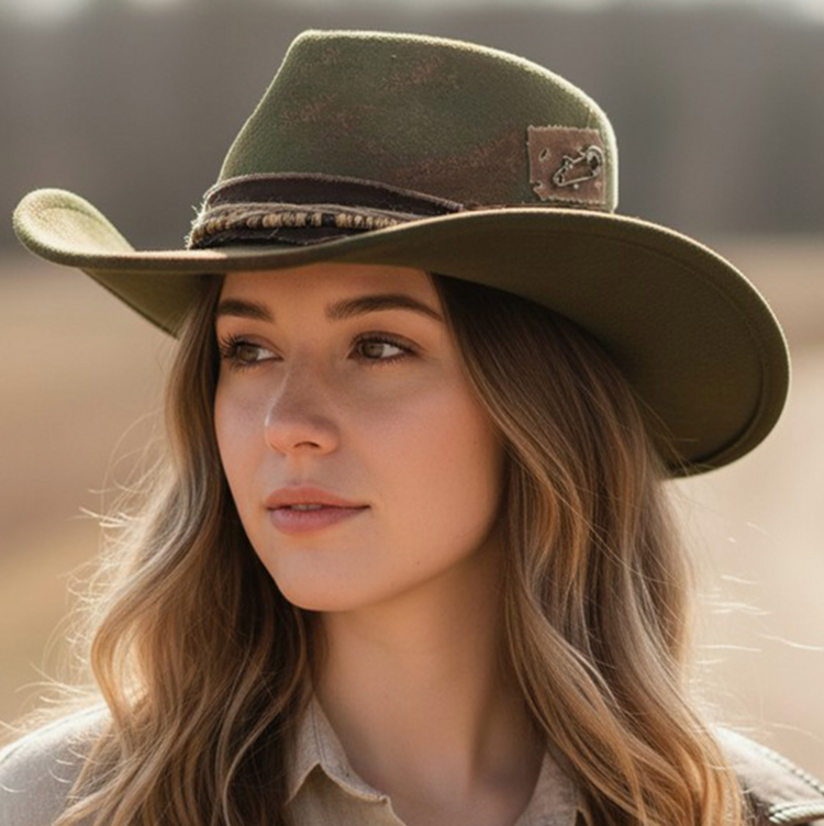 Vintage Versatile Shapeable Cowgirl Hat Olive