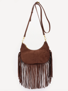 Fringe Trimmed Suede Crossbody Bag Brown