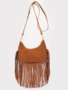 Fringe Trimmed Suede Crossbody Bag Camel