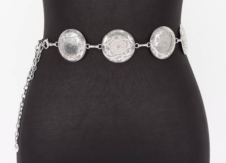 Vintage Metal Engraved Chain Belt Silver