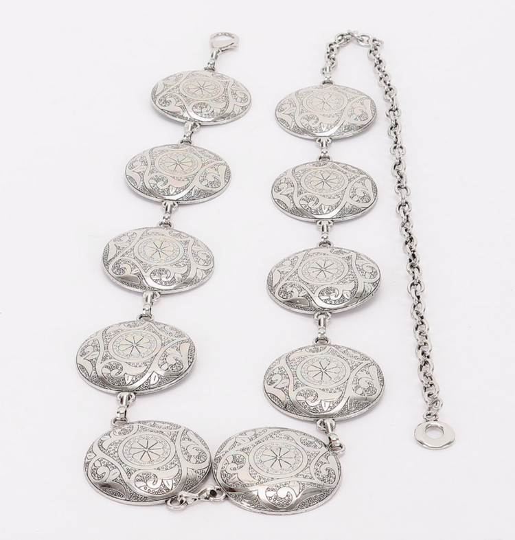 Vintage Metal Engraved Chain Belt Silver