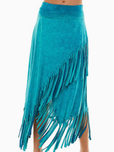 Mineral Wash High Low Diagonal Fringe Skirt Jade