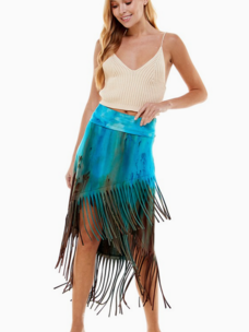 Tie Dye Fringe High Low Skirt Multi