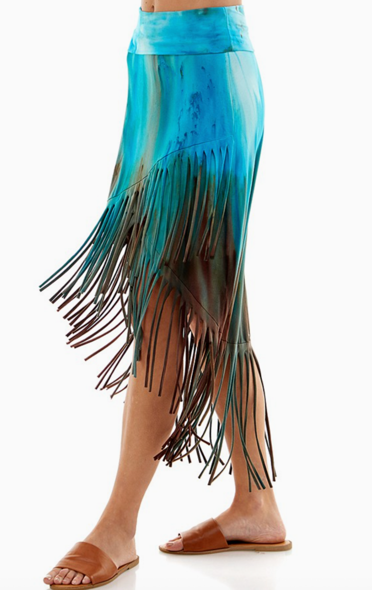 Tie Dye Fringe High Low Skirt Multi
