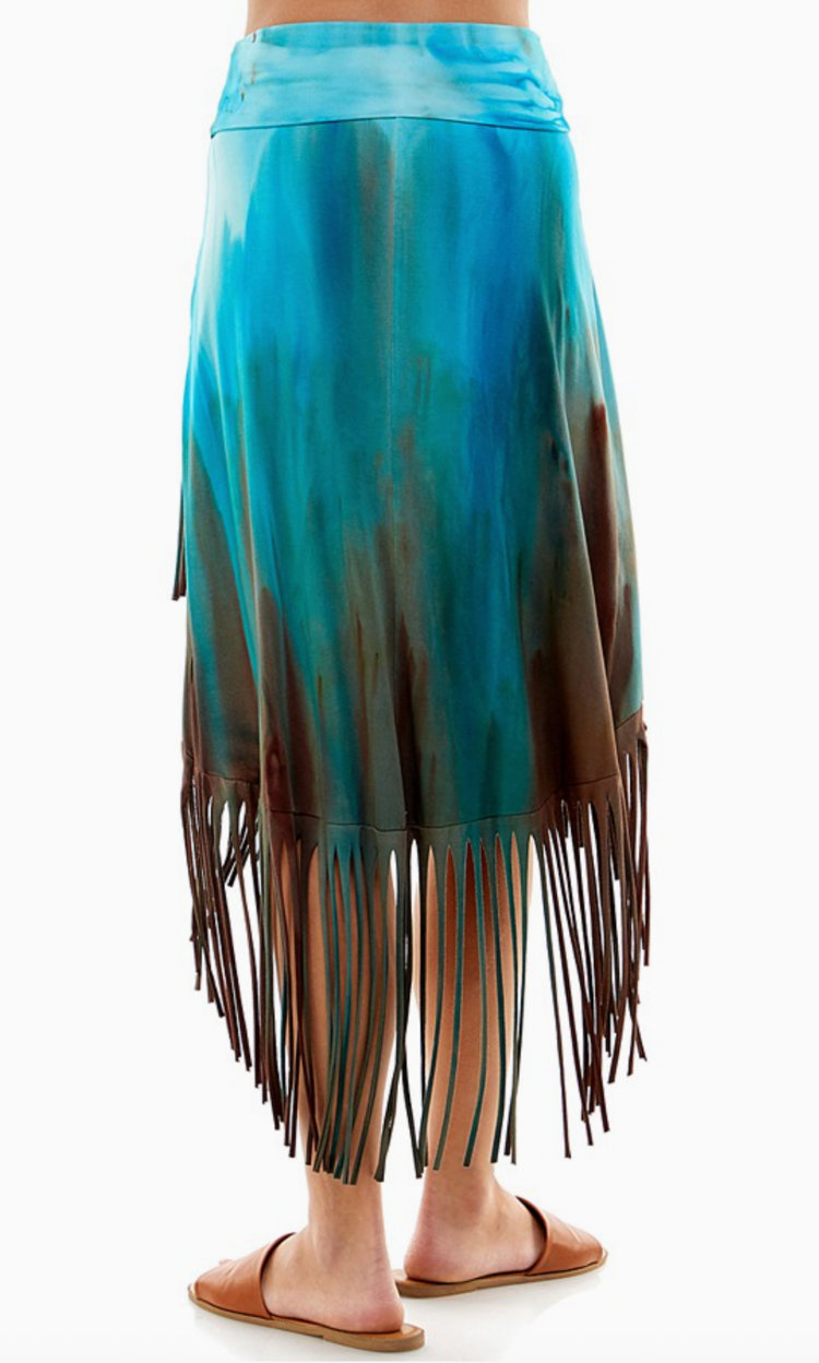 Tie Dye Fringe High Low Skirt Multi