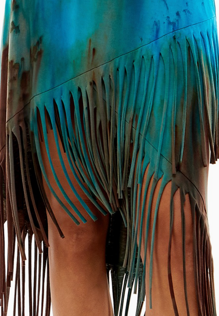 Tie Dye Fringe High Low Skirt Multi