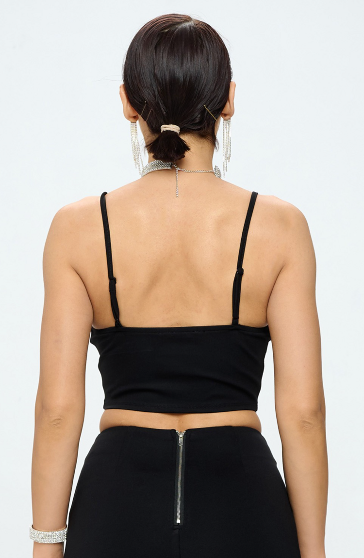 Lace Up Front Spaghetti Strap Crop Top Black