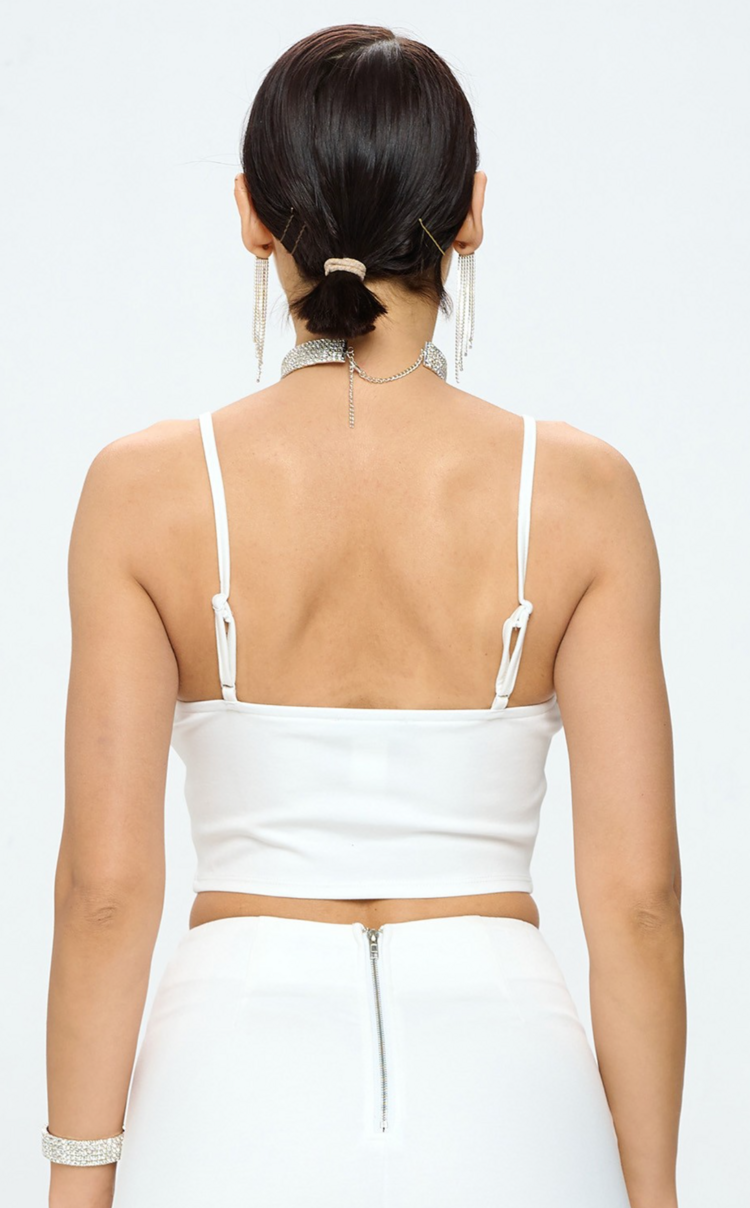 Lace Up Front Spaghetti Strap Crop Top White