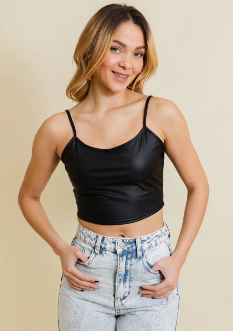 Strap Faux Leather Crop Cami Top