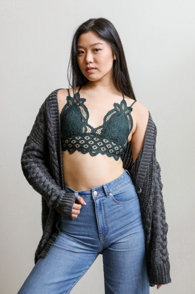 Padded Crochet Lace Longline Bralette
