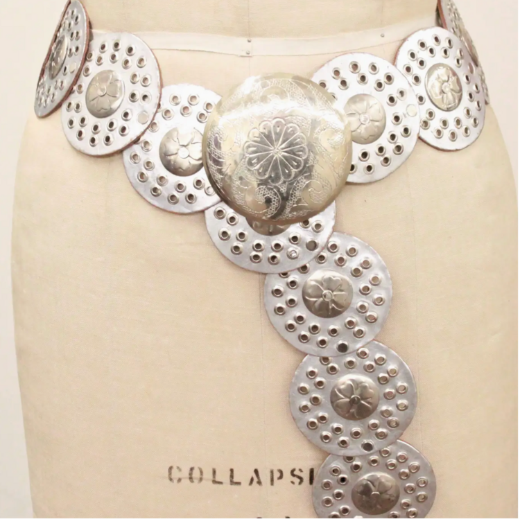 Metallic Silver Leather Belt