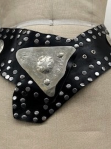 Black Leather Belt with Unique Silver Buckle