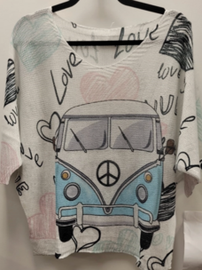 Love Van White Knit Sweater 3/4 Sleeve