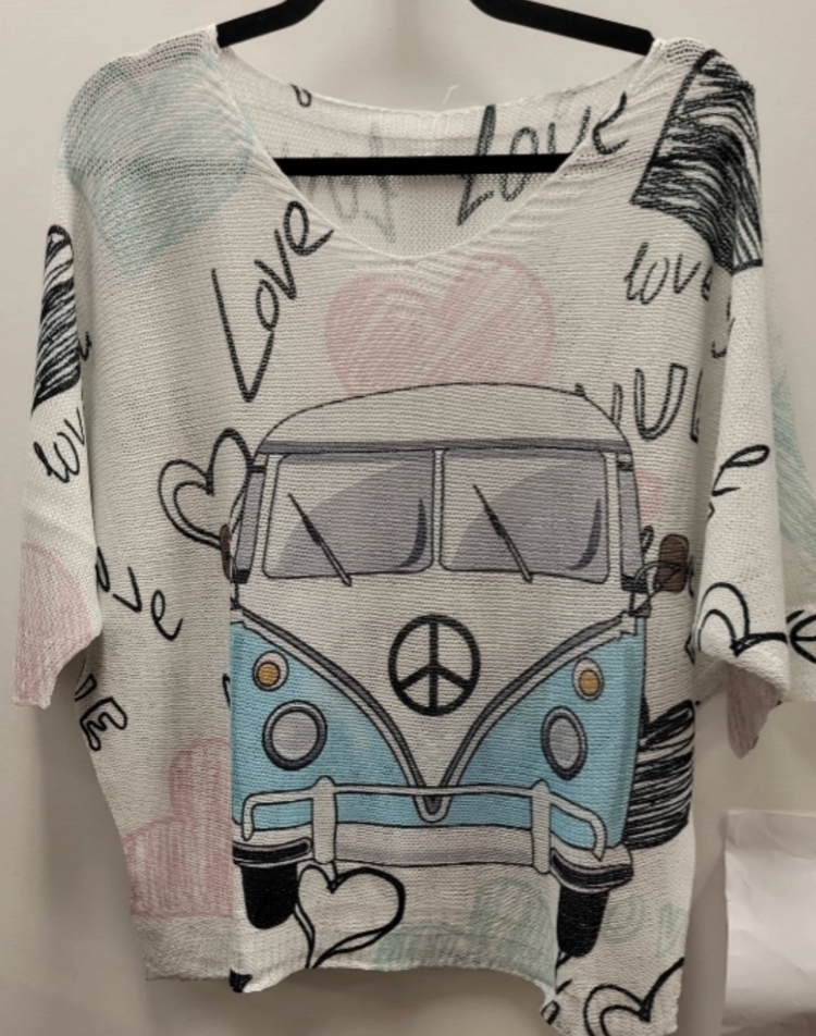 Love Van White Knit Sweater 3/4 Sleeve