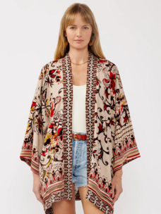 Reversible Boho Floral Kimono Natural/Wine